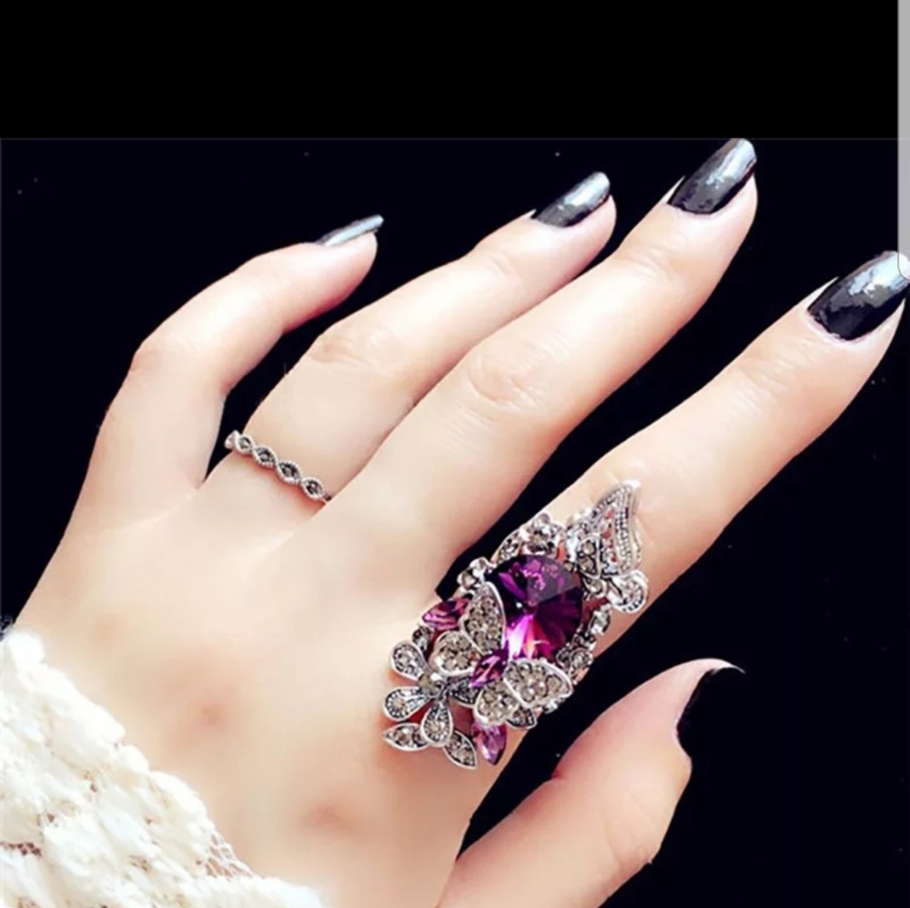 2Pcs/set Crystal butterfly retro index finger ring